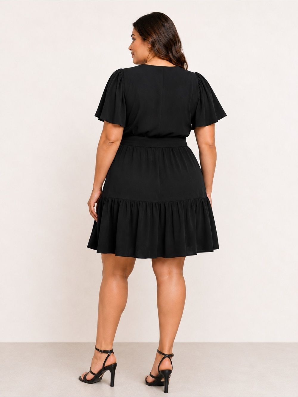 City Chic Catherine Faux Wrap Tiered Dress Tie Waist Flutter Sleeve Black 20 NEW - Picture 2 of 12